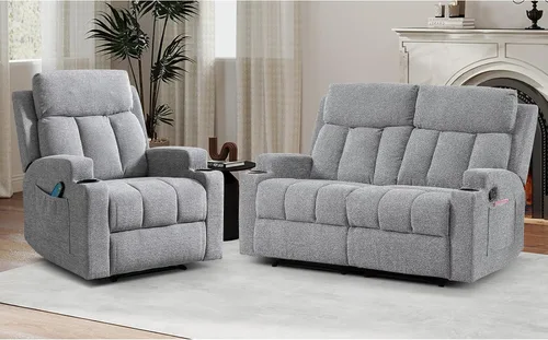 Miniatura 14 de CANMOV Juego de sofá modular reclinable manual, juegos de muebles de tela en forma de L, sofá esquinero modular reclinable y silla reclinable