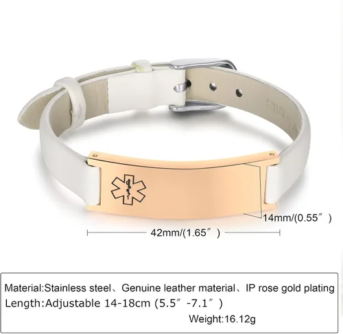 Miniatura 21 de MPRAINBOW Pulsera de alerta médica personalizada para mujer, correa de reloj de cuero genuino, grabado de doble cara, diabetes, epilepsia, joyería