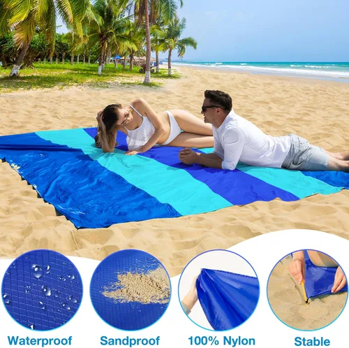 Miniatura 6 de BYDOLL Manta de playa de nailon, impermeable, a prueba de arena, de gran tamaño, 7 x 7 pies, para 1-5 adultos, manta extra grande, ligera, suave