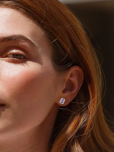 Miniatura 3 de ChicSilver Aretes de plata de ley 925 con forma de corazón, redondo, pera, esmeralda, piedra natal con halo para mujer, joyería de cumpleaños