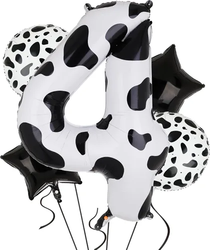 Miniatura 10 de Globo de 40 pulgadas con estampado de vaca con número 0 globos blancos con estampado de vaca, temática de vaquera, para niños, 10º cumpleaños