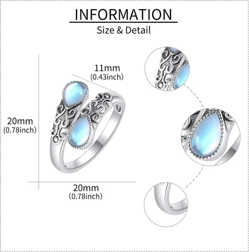 Miniatura 4 de Anillo para mujer de plata de ley, banda ajustable, anillos abiertos, regalos de joyería para niñas