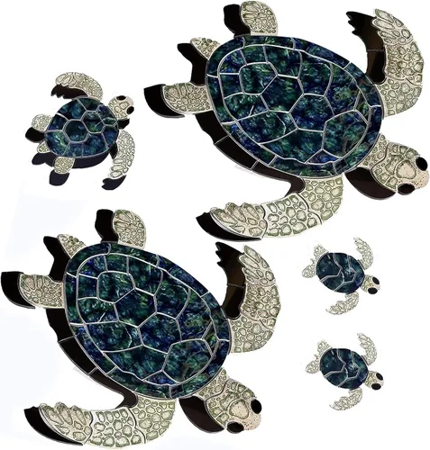 Miniatura 9 de Aquatic Custom Tile Green Sea Turtle Family - Mosaicos de porcelana para la parte inferior de la piscina, hechos en Estados Unidos, 5 piezas, 1