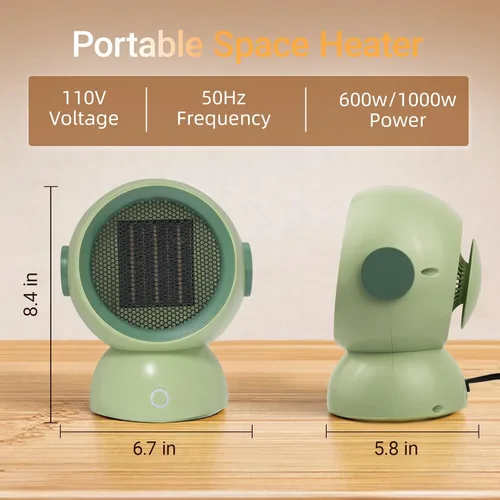 Miniatura 7 de Calentador de espacio, calentadores eléctricos portátiles para habitación pequeña, para uso en interiores, dos velocidades, 1200 W, mini