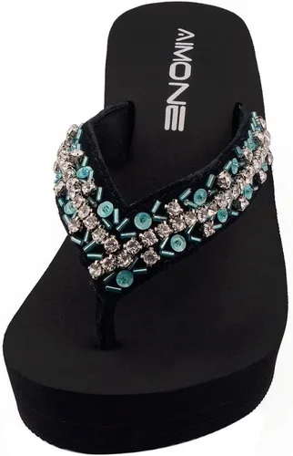 Miniatura 2 de AIMONE -Appoline Sandalias de cuña para mujer, sandalias de plataforma negra con brillantes, zapatos elegantes para mujer