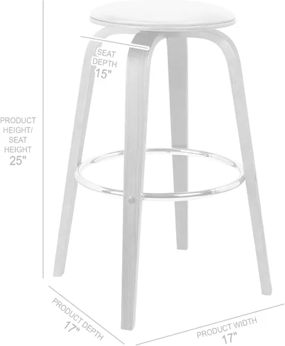 Miniatura 3 de Armen Living Harbor Mid Century Modern Taburete de bar de 26 pulgadas de altura del asiento sin espalda, giratorio, color crema y madera de nogal