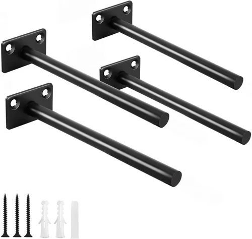 Miniatura 8 de 4 soportes de estante flotante de acero sólido negro de 5 pulgadas, soportes ocultos para estantes flotantes de madera, soporte oculto para estantes