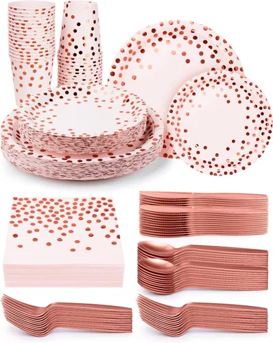 Miniatura 12 de 224 piezas de suministros para fiestas, platos de fiesta negros y dorados, juegos de vasos y servilletas con cuchillos, tenedores y cucharas