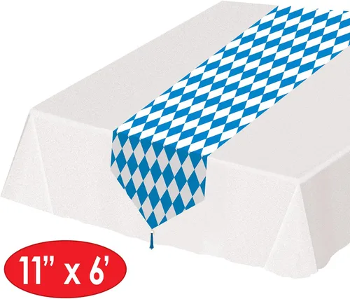 Miniatura 2 de Accesorio de camino de mesa, para fiesta, impreso Oktoberfest (1 unidad), (1 paquete), (paquete de 12, azul y blanco), Azul, blanco