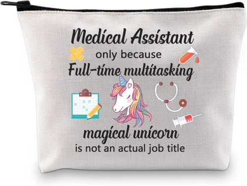 MBMSO Asistente médico bolsa de maquillaje MA regalo para enfermera, asistente médico, regalo de graduación, bolsa de cosméticos bolsa de unicornio,