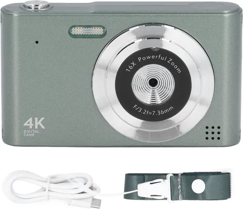 Cámara digital HD vintage 4K 2.4 pulgadas 48MP 16X zoom sin vibración para fotografía, grabación de video, viajes (verde)