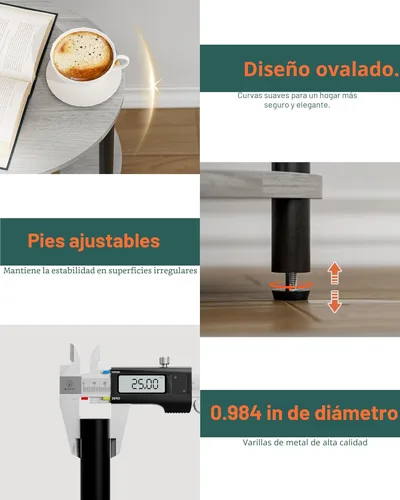Miniatura 3 de Mesa auxiliar redonda con pedestal, mesa decorativa ovalada de 3 niveles para espacios pequeños, mesa auxiliar de sofá de madera rústica y metal