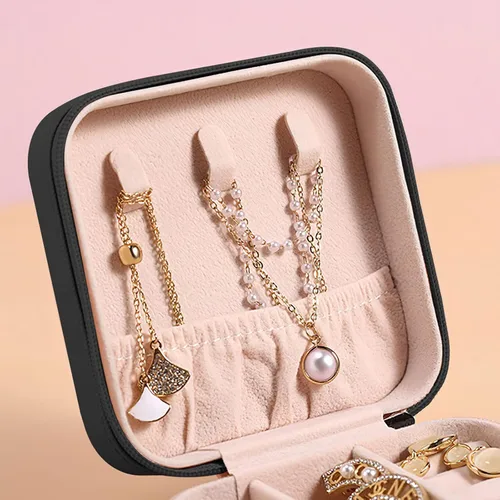 Miniatura 2 de EBUTY Joyero de viaje mini organizador portátil para anillos, aretes, collares, regalos para niñas y mujeres, color negro