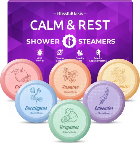 BlissfulOasis Vaporizadores de ducha, 6 paquetes, bombas de baño de ducha con fragancia natural, cuidado personal y relajación, regalos de