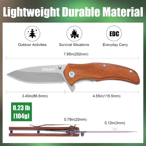 Miniatura 4 de Juego de cuchillos de madera plegables de bolsillo, cuchillos tácticos plegables EDC de apertura segura con cerradura, cuchillo pequeño y afilado