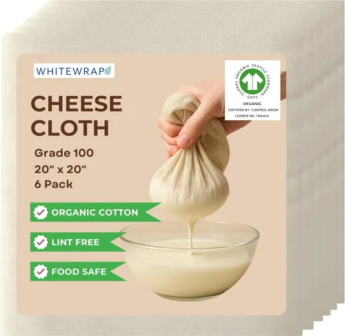 Estopilla grado 100 bordes con dobladillo, 100% algodón sin blanquear, bolsa de leche de nueces, paño colador reutilizable para hacer queso, yogur,