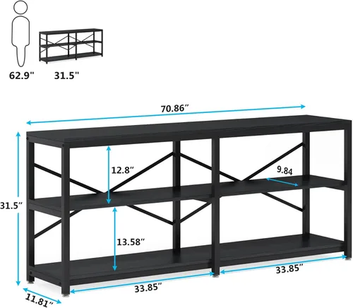 Miniatura 2 de Tribesigns Mesa Consola Extra Larga de 70.9 Pulgadas, Mesa de Sofá Moderna Detrás del Sofá con Estantes de Almacenamiento, Mesa Industrial de 3