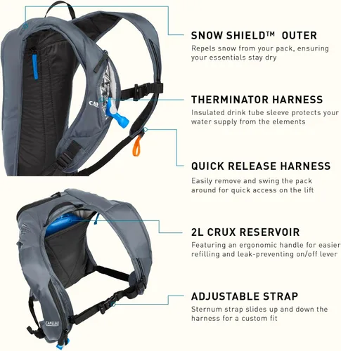 Miniatura 7 de CamelBak Zoid - Paquete de hidratación de nieve con depósito de 70 onzas, perfil bajo, para esquí y snowboard, gris/naranja 2.0
