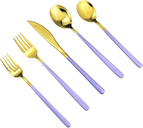 Miniatura 14 de Mirror Poblished - Juego de cubiertos negros de 5 piezas de acero inoxidable para 1, juego de cubiertos de acabado satinado para el hogar