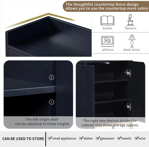 Miniatura 5 de Aparador moderno para bufé, armario de almacenamiento de cocina, mesa consola con 4 puertas, estantes ajustables y patas de metal para comedor