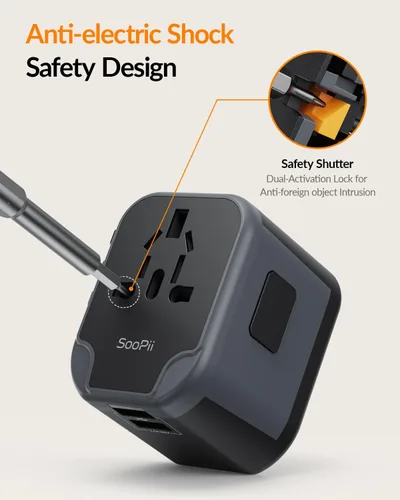 Miniatura 5 de SooPii Adaptador de viaje universal, convertidores de corriente con 1 USB C y 2 puertos USB A, adaptador de enchufe de viaje 7 en 1 cargador