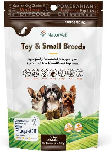 NaturVet Suplemento para Razas Pequeñas - para Apoyo Articular, Digestión, Cuidado de la Piel y el Pelaje - Multivitamínicos para Perros con