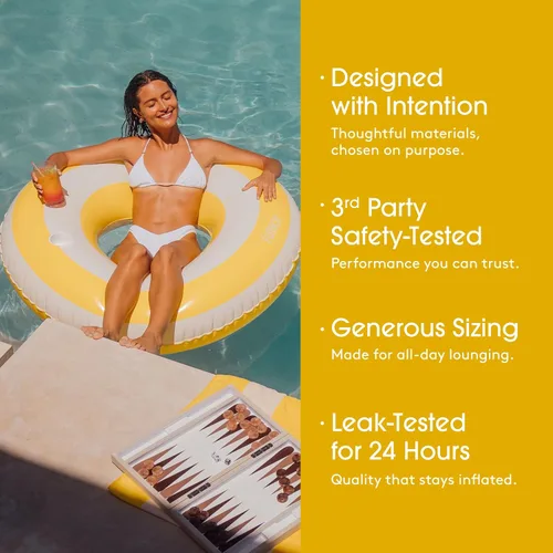 Miniatura 4 de FUNBOY - Flotador tubular inflable de piscina de gran tamaño, con diseño de cabaña en color amarillo a rayas, de 50 pulgadas de diámetro Cabaña