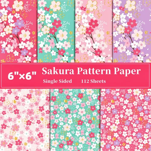 Miniatura 8 de 112 hojas de papel de origami más pesado con patrón de flor de cerezo japonés Sakura Bronzing Chiyogami 6" 15cm papel Washi fácil de plegar