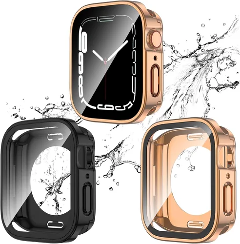 Miniatura 8 de 2 Pack 2 en 1 Funda impermeable para Apple Watch Series 8 7 de 41 mm, Parachoques frontal y trasero de PC de borde recto con protector de pantalla
