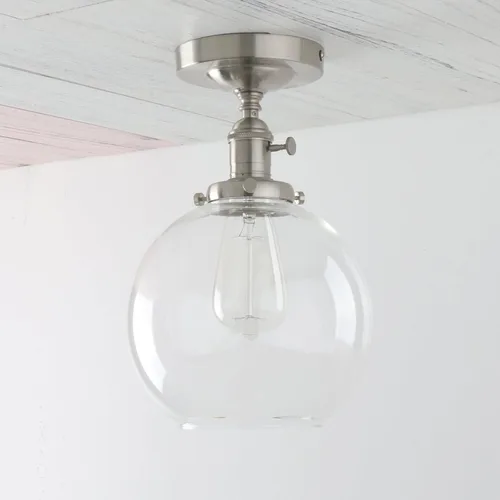Miniatura 4 de PERMO Lámpara de techo vintage con 1 lámpara colgante con cristal transparente de globo de 7.9 pulgadas (cepillado)