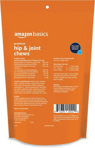 Miniatura 2 de Amazon Basics Suplemento masticable prémium para cadera y articulaciones para perros con EPA y DHA, 60 unidades (anteriormente Solimo)