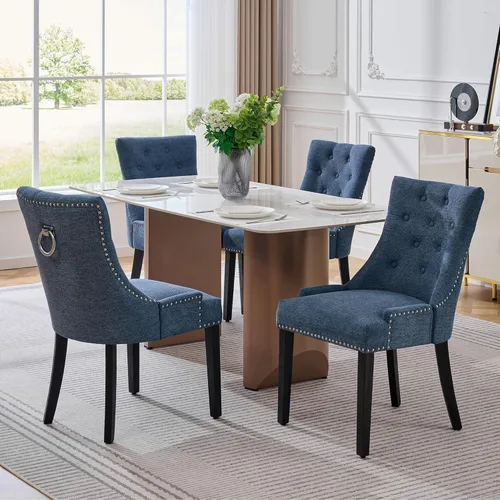 Miniatura 27 de adochr Juego de 2 sillas de comedor de terciopelo, sillas de cocina tapizadas con patas de metal, respaldo abotonado moderno con anillo de tracción