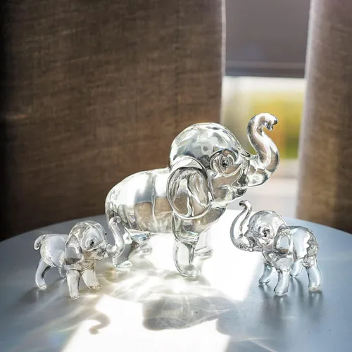 Miniatura 3 de HDCRYSTALGIFTS Juego de 3, figuras coleccionables de elefante de cristal, animales de la suerte, pisapapeles, decoración del hogar, centro de mesa
