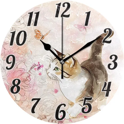 Miniatura 39 de Reloj de pared con mariposas moradas, silencioso, funciona con pilas, floral, sin tictac, decorativo, reloj analógico de cuarzo redondo de 9.5 A01