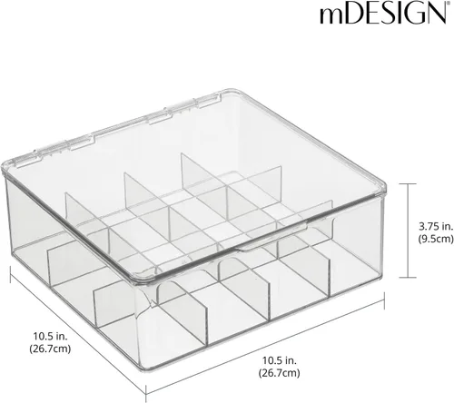 Miniatura 3 de mDesign Organizador de cocina de plástico, práctica caja de almacenamiento con 12 compartimentos y tapa con bisagras, caja de almacenamiento