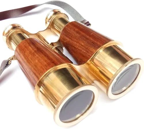 Binoculares antiguos de latón sólido brillante para adultos y niños con correa de cuero para el cuello, binoculares náuticos compactos de 6 pulgadas