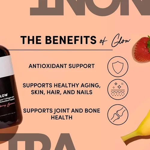 Miniatura 2 de Tranont Glow Strawberry Banana Paquete de 2 Colágeno tipo 1 con soporte antioxidante superalimento para cabello, piel, uñas y articulaciones