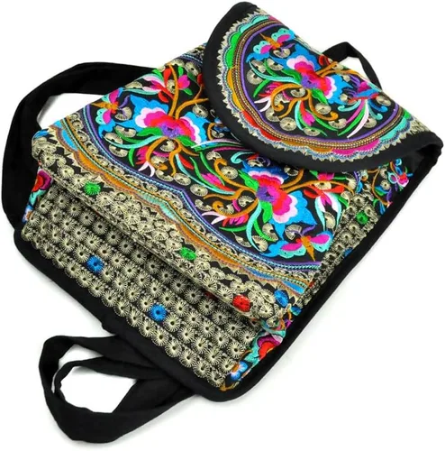Miniatura 4 de Mochila de lona única vintage para mujer con bordado floral