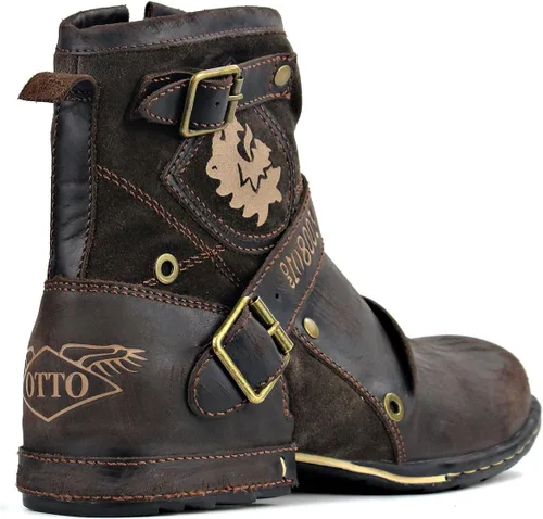 Miniatura 6 de OSSTONE Botas Moto para Hombre de Moda con Cremallera Botas de Cuero Chukka Casuales Estilo Retro OS-5008-1-DA1B1