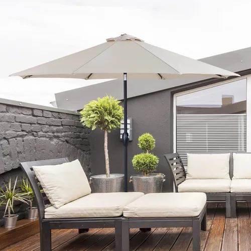 Miniatura 2 de Tempera Sombrillas de patio a rayas para exteriores, con manivela y botón de inclinación, inclinación automática, 8 varillas de acero, toldo de alta