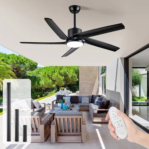 52 Inch Outdoor Ceiling Fans for Patios with Lights, Modern Black Ceiling Fan with Remote 5 Wood Blades Reversible DC Motor Ceiling Fan for Bedroom