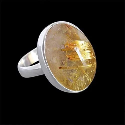Miniatura 3 de Ravishing Impressions Anillo de plata de ley 925 con piedras preciosas de rutilo de oro, joyería de diseño increíble para mujer