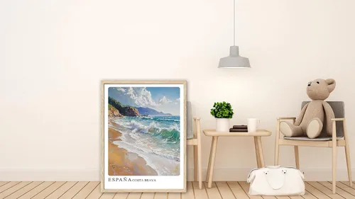 Miniatura 7 de Sea - Arte de pared abstracto con marco de playa de madera de roble, arte de pared de 8 x 10 pulgadas, póster retro español de ciudad, impresión