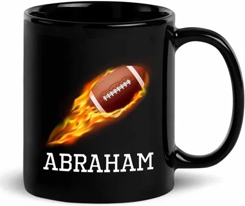 Taza de café de fútbol personalizada con nombre, regalos para hombres, mujeres, amantes del fútbol, taza de cerámica negra personalizada de 11 onzas