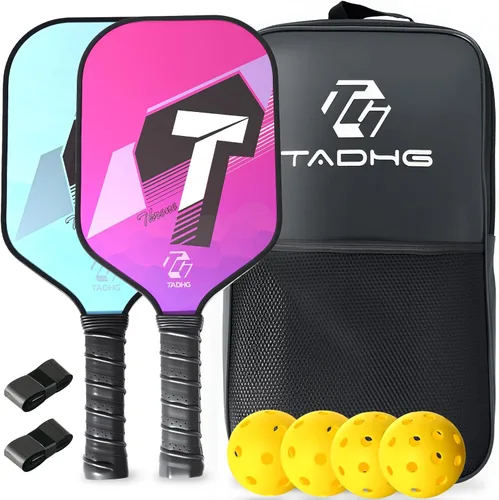 Miniatura 7 de TADHG Juego de 2 paletas de pickleball ligeras de 8.4 onzas con núcleo de panal de abeja, superficie apta para giros, 4 bolas