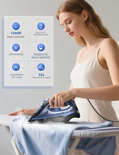 Miniatura 9 de Sundu Plancha de vapor para ropa con suela recubierta de cerámica de calentamiento rápido, 1500W con dial de termostato preciso, autolimpieza