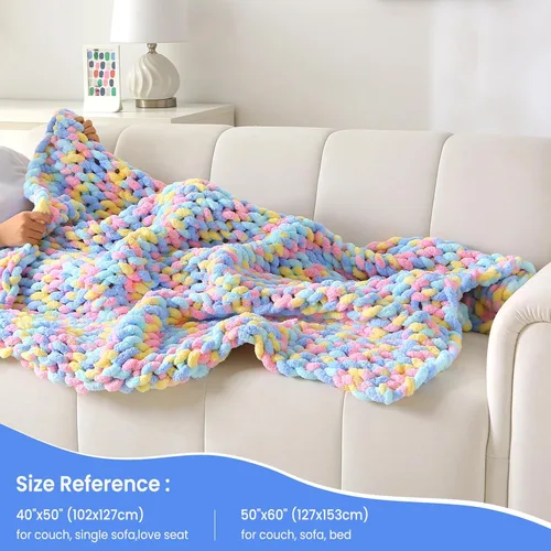 Miniatura 6 de Mooreeke Manta de Punto Grueso 50"x60" Suave Lavable Manta de Chenilla Acogedora 100% Hecha a Mano Crochet Mantas de Regalo con Hilo de Chenilla