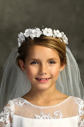 Miniatura 2 de iGirlDress Corona de flores blancas y perlas para niñas de primera comunión