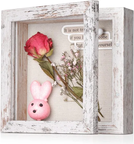 Miniatura 30 de Marco de caja de sombra pequeña de 5 x 5 con parte trasera de lino, resistente vitrina de memoria de flores, imágenes, medallas y más, color negro