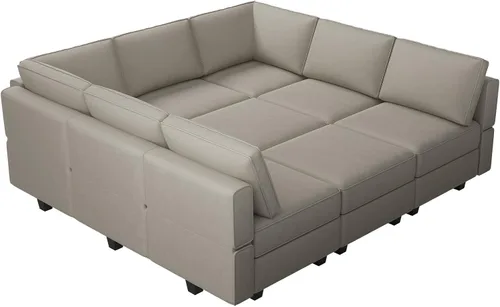 Miniatura 9 de Belffin Sofá modular seccional con otomanos, de terciopelo, reversible, con tumbona, cama para dormir, asiento de almacenamiento, gris, MD-S-1